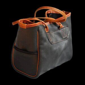 NWT Ted Gilmer Black Brown Heavy Duty Leather Large Tote Bag